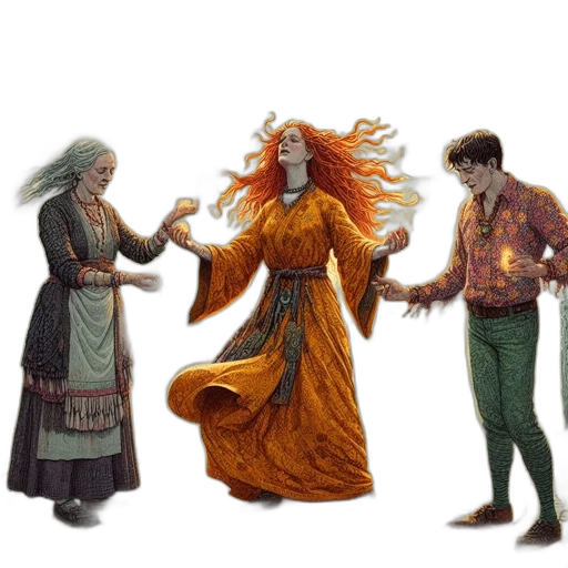 concept art, fantasy art, fire, forest, snow, night, golden, earth tones transparent PNG cut-out