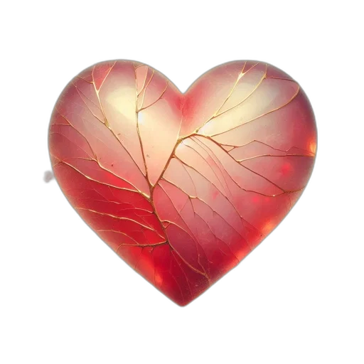 jewelry, 3d render, red, cracked, glowing, heart, gold, lines transparent PNG cut-out