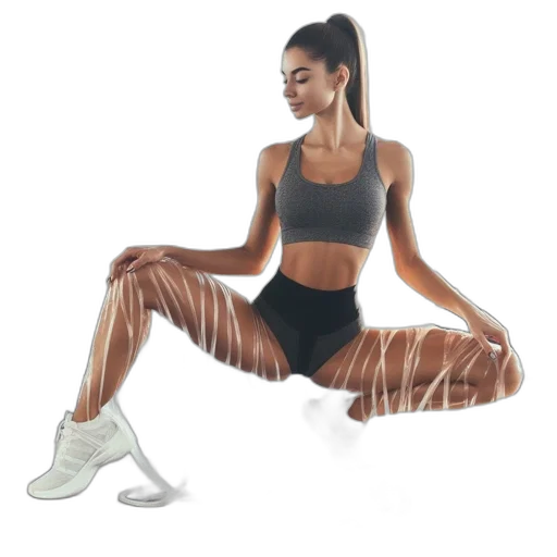 concept art, watercolor, photorealistic, cartoon, woman, activewear, performs, seated transparent PNG cut-out