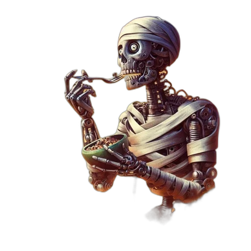 robot, staff, weapon, mask, concept art, cyberpunk, 3d render, pixel art transparent PNG cut-out