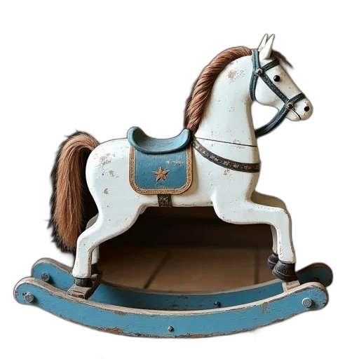 furniture, 3d render, photorealistic, vintage, wooden, rocking, horse, weathered transparent PNG cut-out