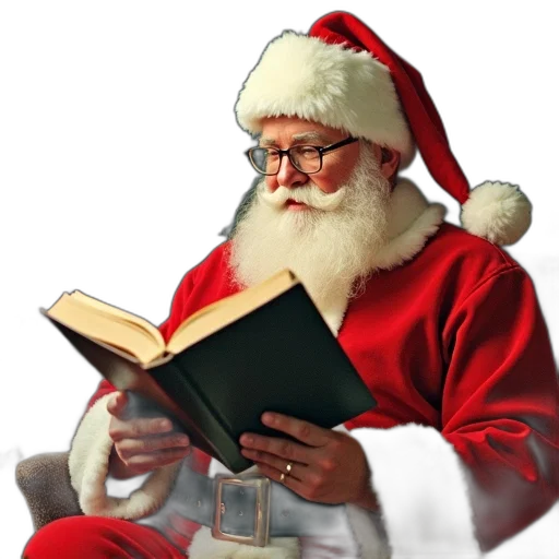 postcard, 50s, santa, claus, reading, book transparent PNG cut-out