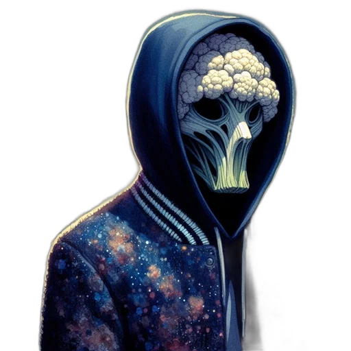 mask, jacket, face, creature, concept art, pixel art, fantasy art, cyberpunk transparent PNG cut-out