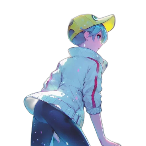 jacket, staff, robot, hat, concept art, anime, vaporwave, watercolor transparent PNG cut-out