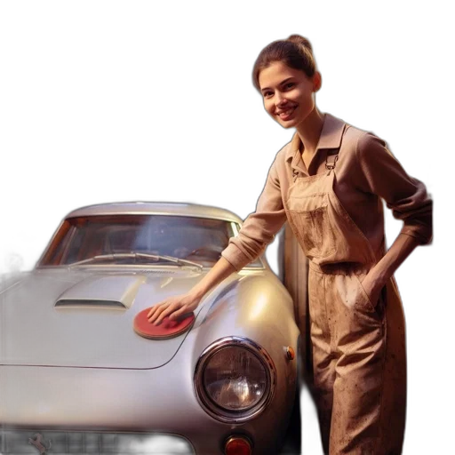 car, jacket, dress, photorealistic, concept art, young, woman, stands transparent PNG cut-out