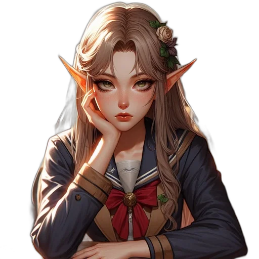 staff, face, crown, flower, fantasy art, pixel art, concept art, anime transparent PNG cut-out