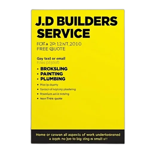 yellow, flyer, black, text, advertising, services, builders, includes transparent PNG cut-out