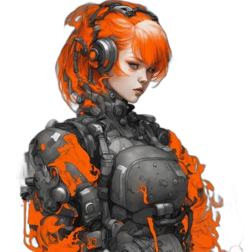 robot, jacket, face, cyberpunk, concept art, fantasy art, comic book art, red transparent PNG cut-out