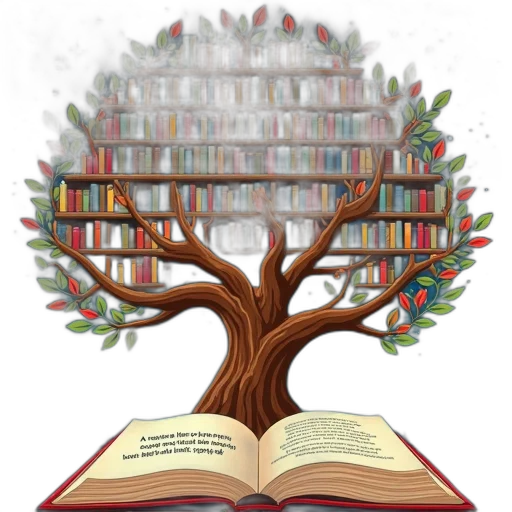 tree, second, image, stylized, illustration, combines, elements, bookshelf transparent PNG cut-out