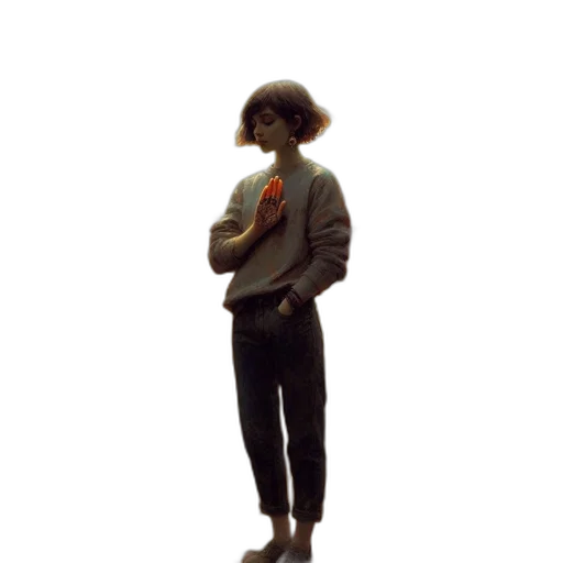 jacket, staff, flower, robot, 3d render, concept art, photorealistic, pixel art transparent PNG cut-out