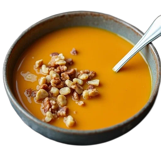 food, weapon, photorealistic, bowl, creamy, pumpkin, soup, garnished transparent PNG cut-out