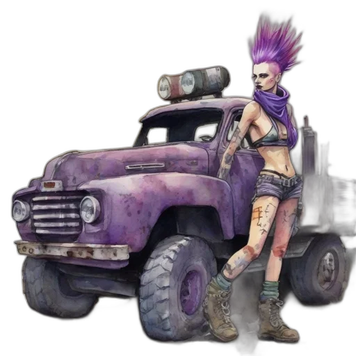 car, weapon, concept art, cyberpunk, fantasy art, watercolor, punk-inspired, woman transparent PNG cut-out