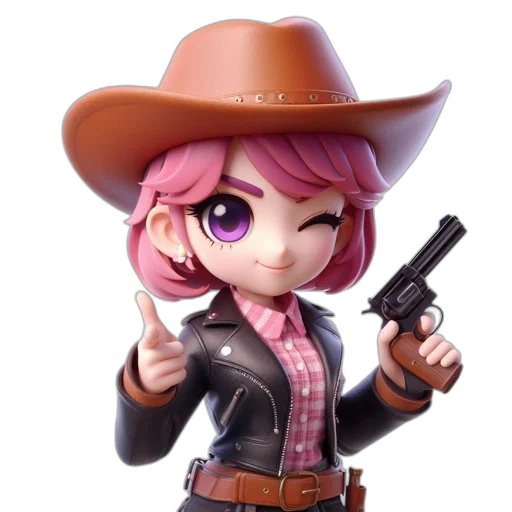 weapon, hat, jacket, concept art, cartoon, 3d render, anime, pink-haired transparent PNG cut-out