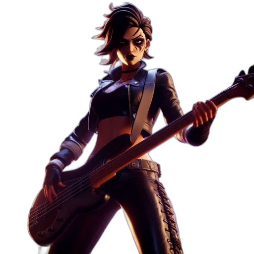 jacket, concept art, 3d render, animated, punk-style, woman, black, leather transparent PNG cut-out