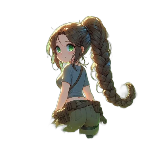 staff, hair, dress, weapon, anime, pixel art, fantasy art, concept art transparent PNG cut-out