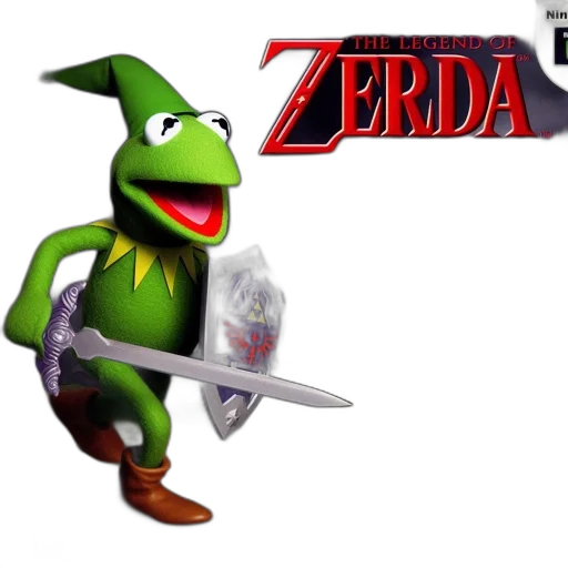sword, 3d render, concept art, pixel art, fantasy art, kermit, link, attire transparent PNG cut-out