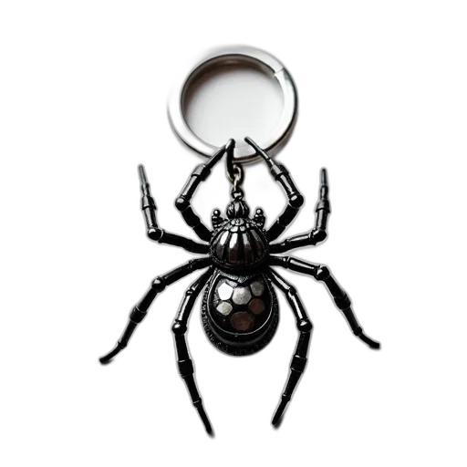 jewelry, creature, animal, silver, keychain, black, white, spider transparent PNG cut-out