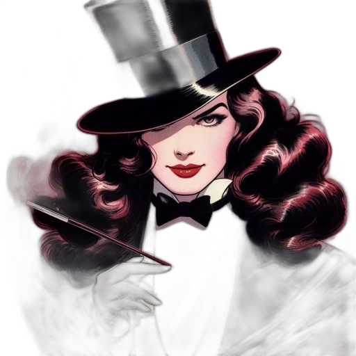 hat, comic book art, concept art, cartoon, fantasy art, dark, monochrome, red transparent PNG cut-out