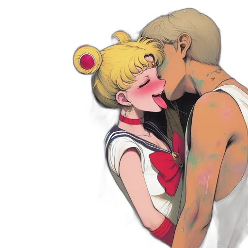 watercolor, anime, comic book art, concept art, two, animated, characters, blonde transparent PNG cut-out