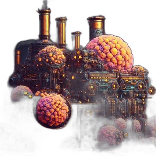 robot, concept art, fantasy art, pixel art, 3d render, fog, elaborate, steampunk-style transparent PNG cut-out