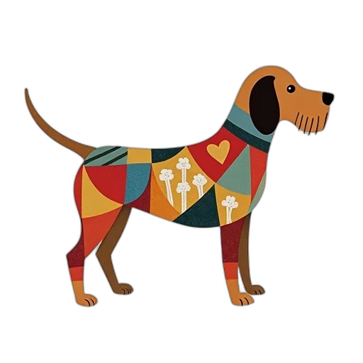 stylized, illustration, dog, patchwork, quilt, pattern, body, set transparent PNG cut-out
