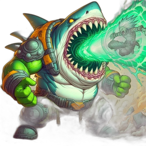 dragon, concept art, fantasy art, comic book art, pixel art, underwater, armored, shark-creature transparent PNG cut-out