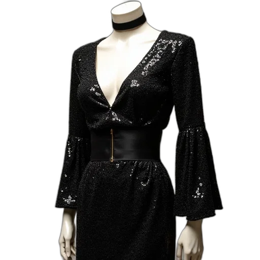 dress, dark, mannequin, dressed, black, silver, sequined, top transparent PNG cut-out