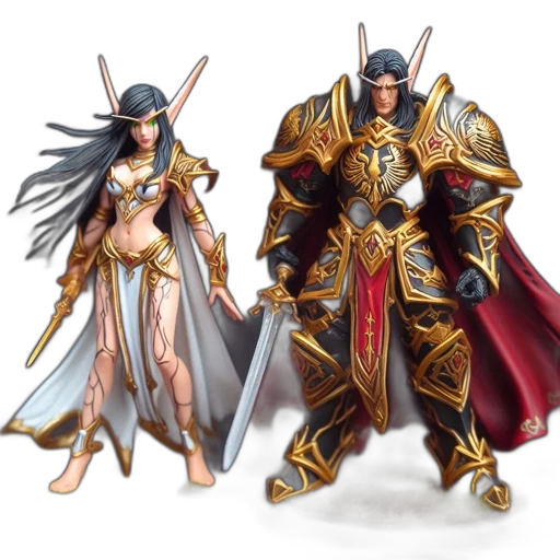 fantasy art, concept art, 3d render, comic book art, two, detailed, figurines, elfin transparent PNG cut-out