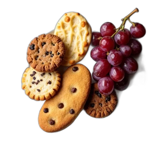 food, photorealistic, 3d render, white, porcelain, plate, variety, cookies transparent PNG cut-out