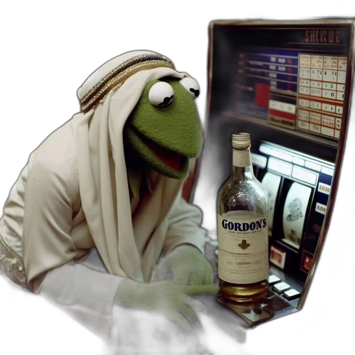 figure, reminiscent, kermit, frog, stands, near, slot, machine transparent PNG cut-out