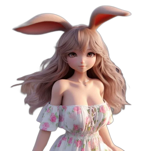 dress, animal, hat, creature, 3d render, concept art, anime, fantasy art transparent PNG cut-out