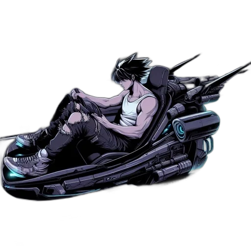 car, robot, weapon, concept art, cyberpunk, vaporwave, comic book art, dark transparent PNG cut-out