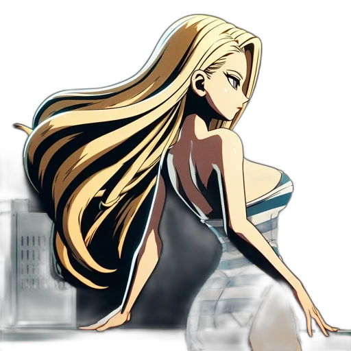 dress, hair, cartoon, anime, concept art, pixel art, monochrome, animated transparent PNG cut-out