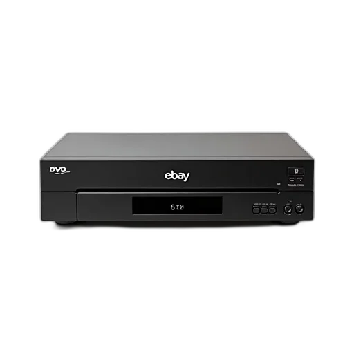 3d render, black, dvd, player, silver, logo, front, displayed transparent PNG cut-out