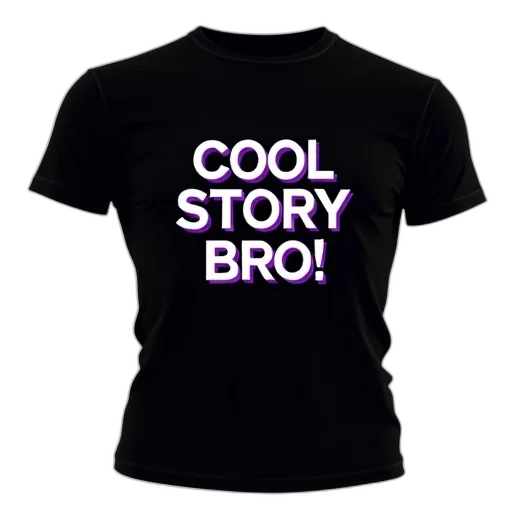 black, t-shirt, phrase, cool, story, bro, purple, white transparent PNG cut-out