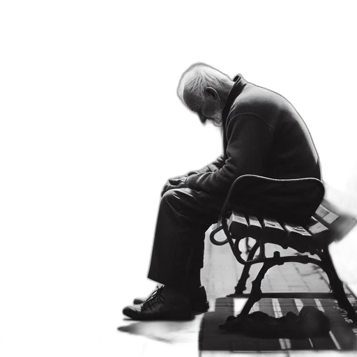 jacket, furniture, elderly, man, sits, alone, city, street transparent PNG cut-out