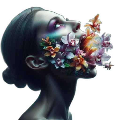 crown, face, flower, mask, photorealistic, concept art, fantasy art, 3d render transparent PNG cut-out
