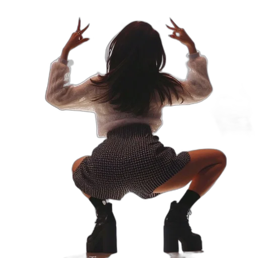 jacket, dress, shoes, hair, concept art, female, dancer, performs transparent PNG cut-out
