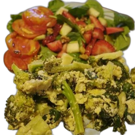 food, plate, broccoli, eggs, tomatoes, strawberries, spinach transparent PNG cut-out