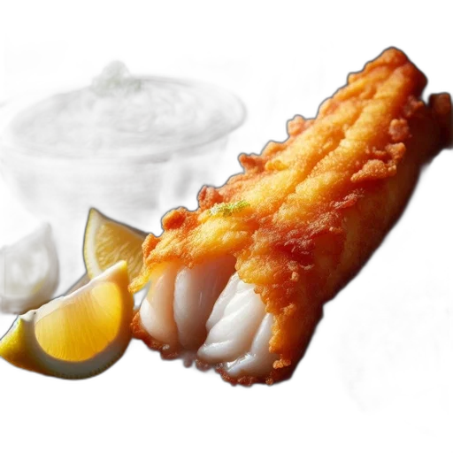 food, crown, weapon, photorealistic, 3d render, golden-brown, fish, fillets transparent PNG cut-out