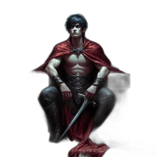 sword, fantasy art, comic book art, concept art, pixel art, red, dark, hooded transparent PNG cut-out