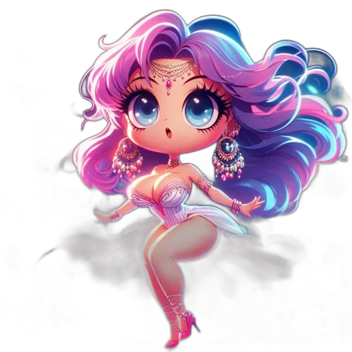fantasy art, concept art, pixel art, cartoon, chibi, character, pink, hair transparent PNG cut-out