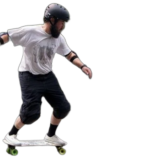 man, wearing, white, t-shirt, black, shorts, skateboarding, road transparent PNG cut-out