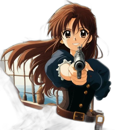 weapon, jacket, staff, animal, anime, cartoon, pixel art, concept art transparent PNG cut-out