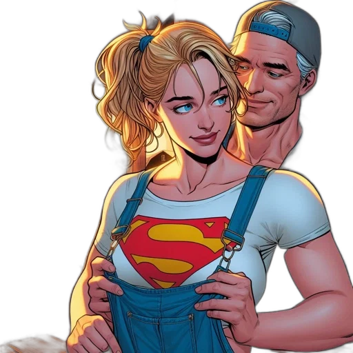comic book art, concept art, blonde, woman, superman, logo, t-shirt, being transparent PNG cut-out