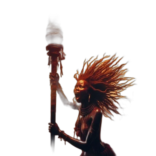 staff, hair, sword, creature, concept art, fantasy art, 3d render, pixel art transparent PNG cut-out