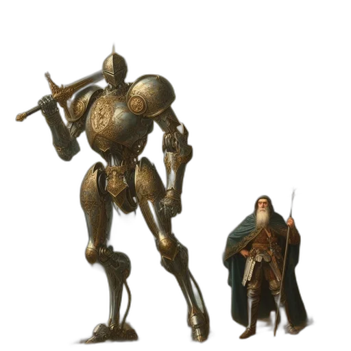 robot, weapon, sword, creature, concept art, 3d render, fantasy art, earth tones transparent PNG cut-out