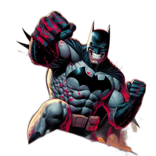 comic book art, concept art, cartoon, batman, depicted, battle-ready, stance, against transparent PNG cut-out
