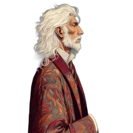 jacket, face, dragon, staff, concept art, fantasy art, watercolor, pixel art transparent PNG cut-out