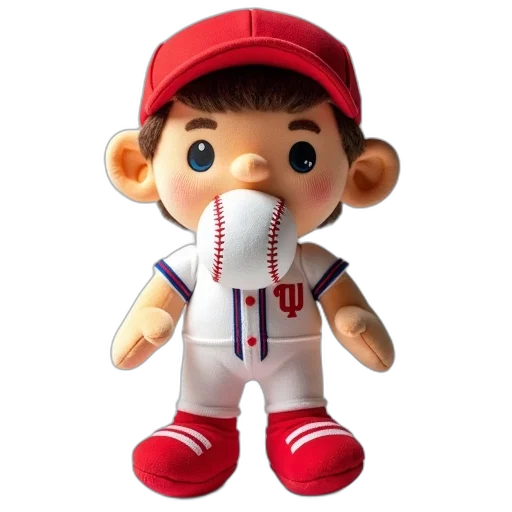 3d render, plush, toy, baseball, player, wearing, white, jersey transparent PNG cut-out